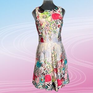 Luxology classic 50s style fit and flare midi abstract summer garden print